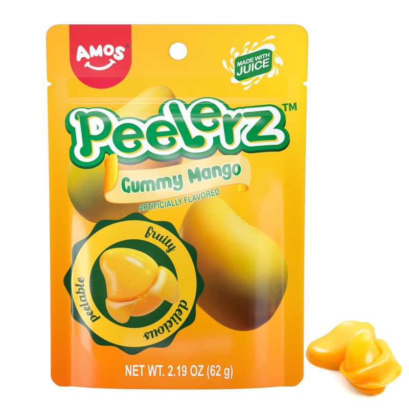 Amos Peelerz Mango Gummy, Peeling Mango Candy,Resealable 2.19Oz Bag (Pack Of 3)