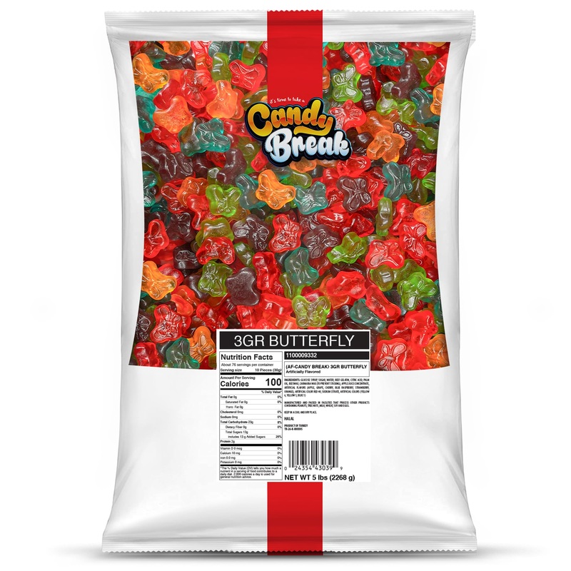Candy Break Fruity & Sweet Gummy Butterflies, Chewy Gummy Bulk Candy Pack - Snacks For Kids & Grown Ups 5 Lbs Share Size Bag