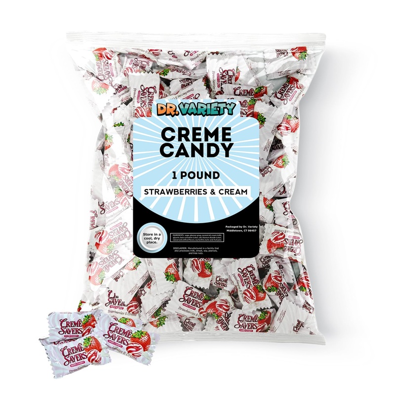Doctor Variety Creme Saver Strawberry Hard Candy - 1 Pound Bulk, Individually Wrapped, Strawberries and Creme Flavor, Pink Candy