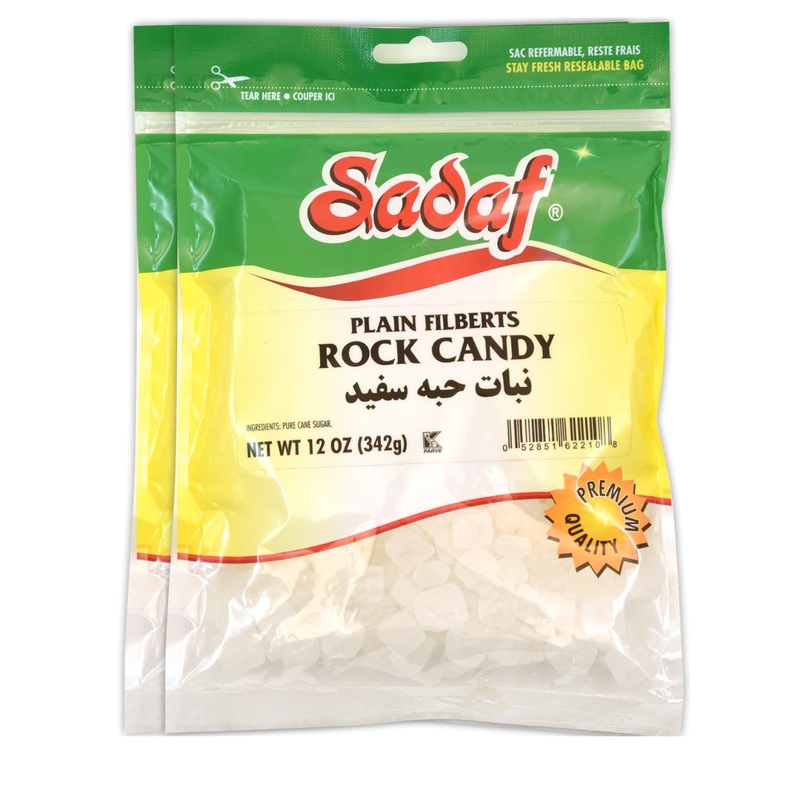 Sadaf Rock Candy Plain Filberts - Rock Candy For Tea And Beverages - Food Flavoring Candy Rocks - Classic Sweet Delight - 12 Oz
