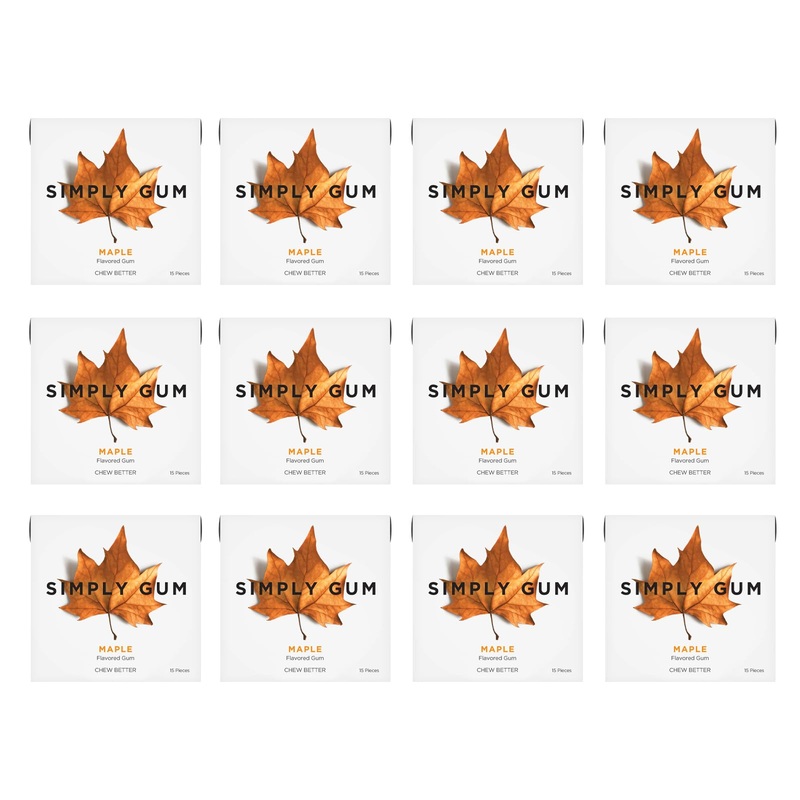 Simply Gum | Maple | Plant- Based Chewing Gum | Pack Of 12 (180 Pieces Total) | Synthetic Free + Aspartame Free + Non Gmo