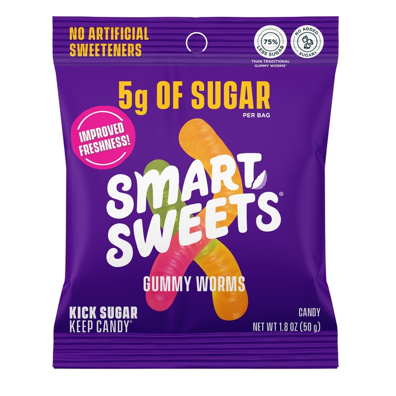 Smartsweets Gummy Worms Low Sugar Gummy Candy: 1.8Oz (Pack Of 14), No Artificial Sweeteners, Plant-Based, Gluten-Free, Healthy S