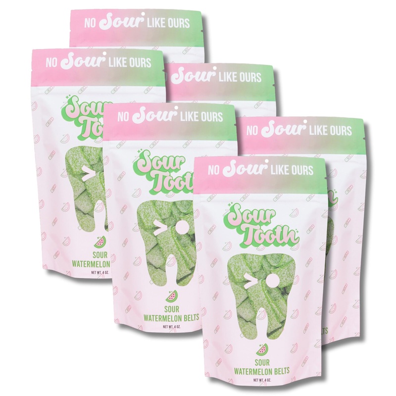 Sour Tooth Sour Gummy Belts Candy 4 Ounce (Watermelon, 6 Pack)