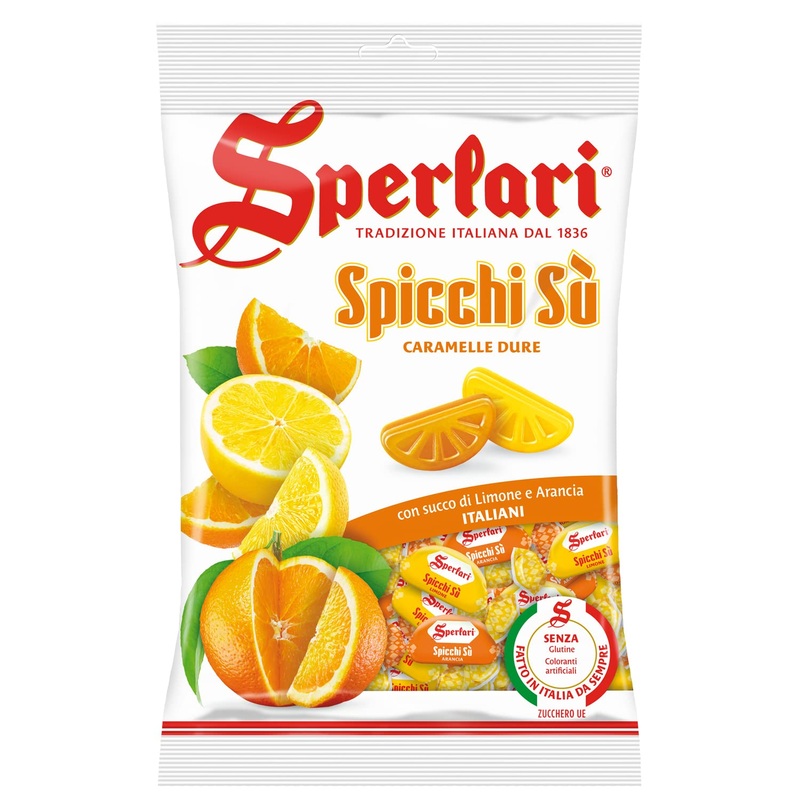 Sperlari Spicchi Su Citrus Orange & Lemon Wedges Hard Candy Bag, Individually Wrapped Italian Sweets, 500 Gr / 17.6 Ounce Bag (1