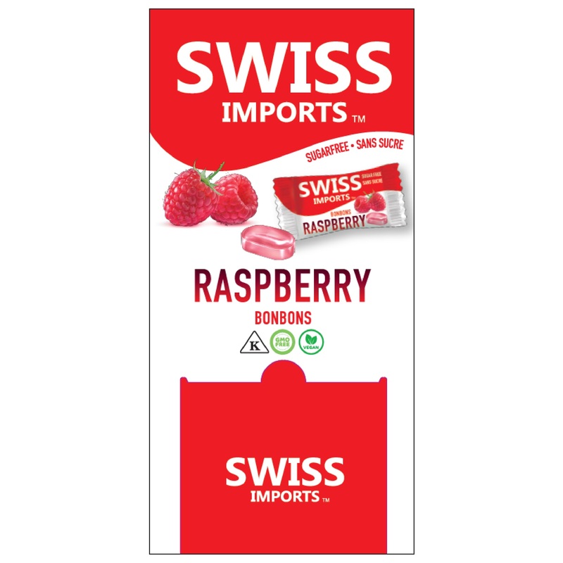 Swiss Imports Sugar Free Bonbons Hard Candy Drops, Raspberry, 17.6 Oz/ 500G Bocca Box With 200 Individually Wrapped Pieces