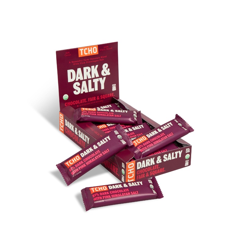 Tcho Dark & Salty Chocolate Bars - Organic 81% Dark Chocolate With Pink Himalayan Salt - Individually Wrapped 100% Plant-Based P