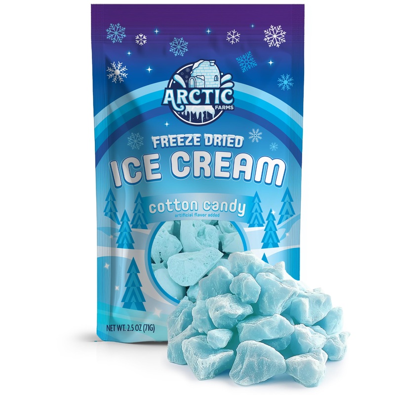 Arctic Farms Freeze Dried Ice Cream Bits Bagged And Boxed - Does Not Melt (Blue Cotton Candy)