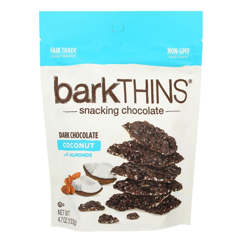 Bark Thins Toasted Coconut With Almonds Dark Chocolate Snacks, 4.7 Ounce - 12 Per Case.