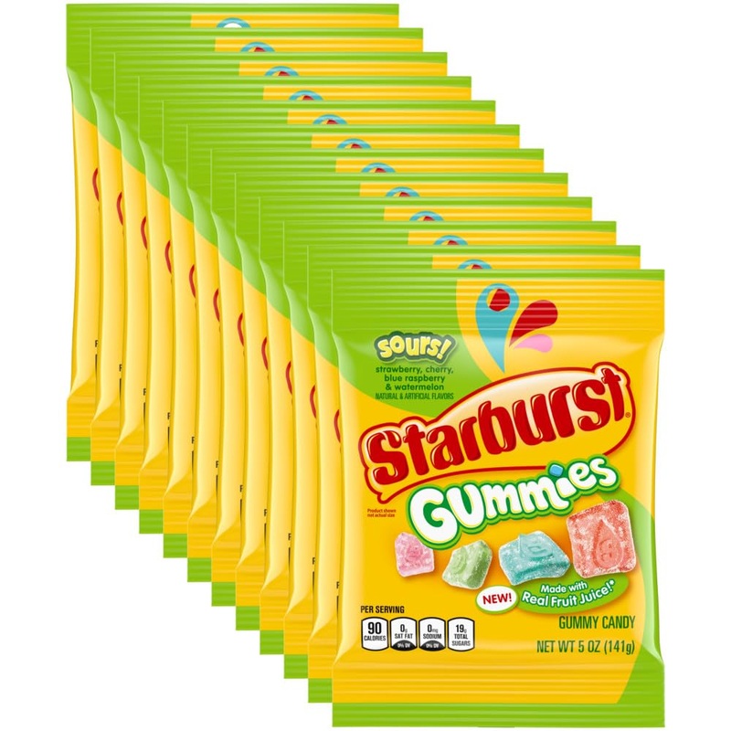 Starburst Gummies Sours Gummy Candy, 5 Oz Bag (Pack Of 12)