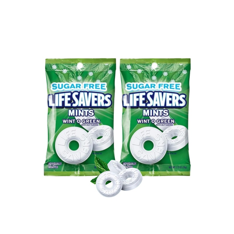 Sugar Free Lifesavers Wintgreen Mints Pack - 2 Bags Life Savers Wint O Green - 2.75Oz Each | Packaged By Leathnu Foundry (2 Wint