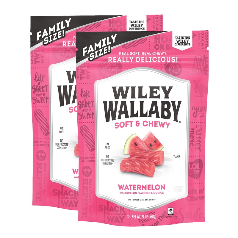 Wiley Wallaby Licorice 24 Ounce Classic Gourmet Soft & Chewy Australian Watermelon Licorice Candy Twists, 2 Pack