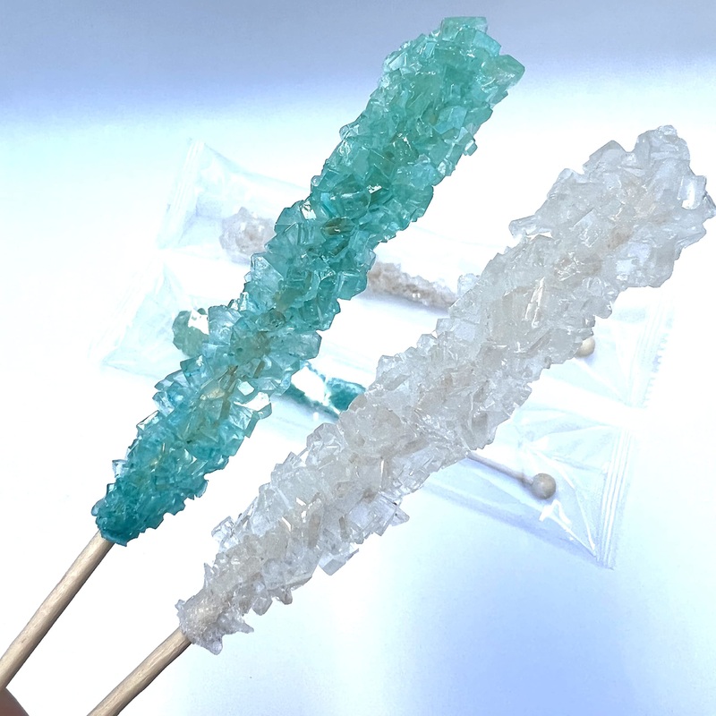 Classic Rock Candy Sticks, Sugar Rock Crystal Lollipops, Individually Wrapped (Pack Of 6, Baby Boy (Light Blue & White))