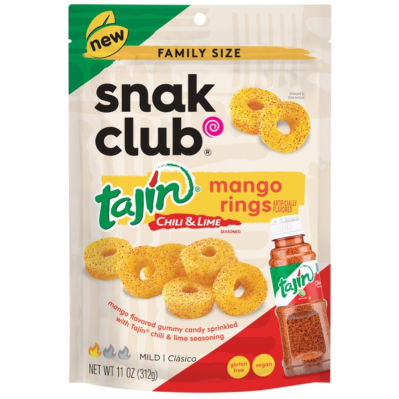 Snak Club Tajin Mango Rings, Chili & Lime Sweet Spicy Gummy Snacks, Mild In Heat Bold In Flavor, Gluten-Free Snack, 11Oz Reseala