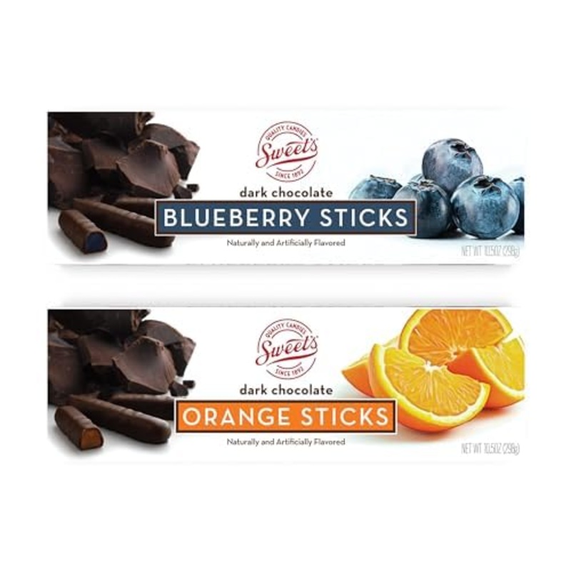 Sweet Candy Company Dark Chocolate Fruit Flavored Sticks - Gourmet Chocolate Covered Sticks, Orange And Blueberry, Gift Idea For