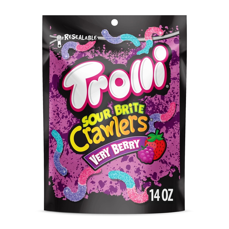 Trolli Sour Brite Crawlers Candy, Very Berry Flavored Sour Gummy Worms, 14 Ounce Bag