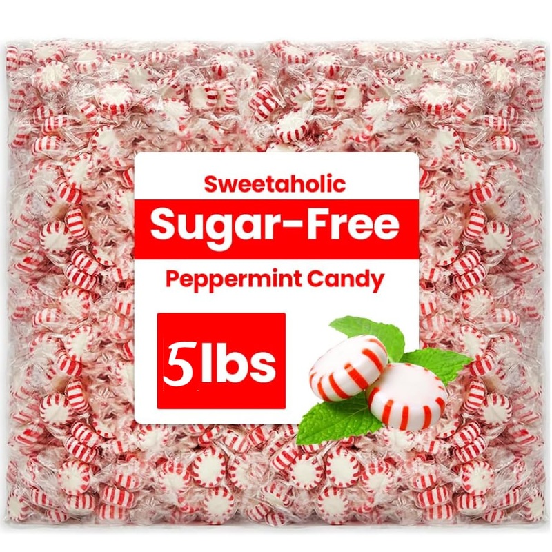 Sweetaholic Sugar Free Starlight Peppermint Candy | 5 Pound (400 Pcs Approx) | Made In Usa | Individually Wrapped | Bulk Hard Ca
