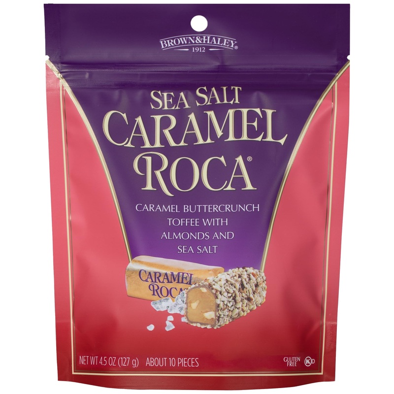 Brown & Haley Sea Salt Caramel Roca Stand-Up Pouch, Individually Wrapped Caramel Buttercrunch Toffee, 4.5 Ounces (Pack Of 1)