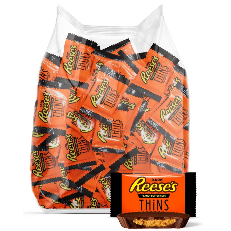 Dark Chocolate Peanut Butter Cups Thins 1.5 Pound - Bulk Individually Wrapped Dark Chocolate Candy For Snacking, Parties, Buffet