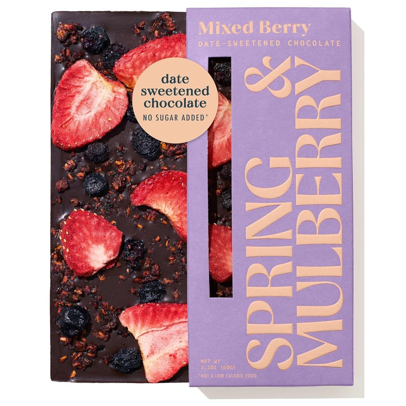Spring & Mulberry Dark Chocolate Bars - Healthy Dark Chocolate, Date-Sweetened - Mixed Berry 3 Pack