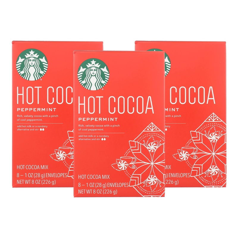 Starbucks Peppermint Hot Cocoa Mix, 1 Ounce Packets, 8 Count, Pack Of 3