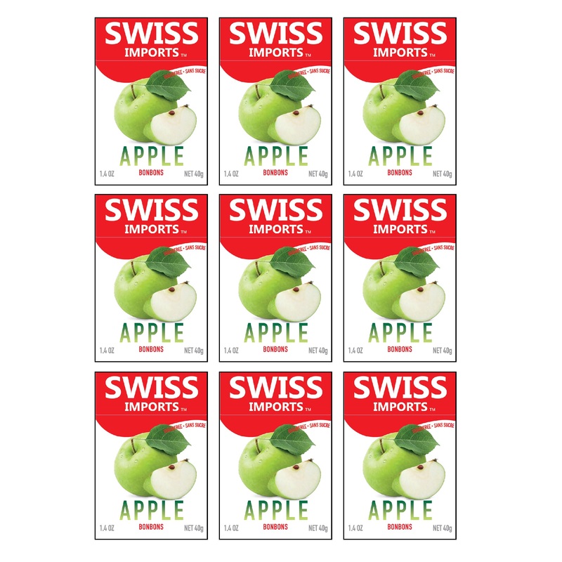 Swiss Imports Sugar Free Bonbons Hard Candy Drops, Apple, 1.4 Oz/40G Box, 9 Pack