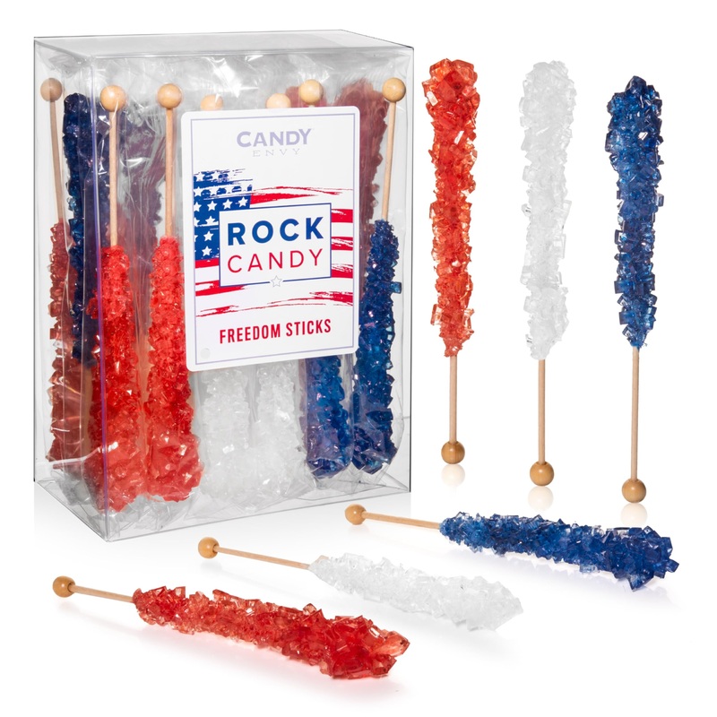 Candy Envy - Usa Freedom Rock Candy Sugar Sticks - 18Ct. Indiv. Wrapped - Red, White, & Navy Blue