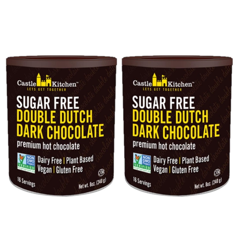 Castle Kitchen Sugar Free Double Dutch Premium Dark Hot Chocolate Mix (2 Pack, 16Oz Total) - Vegan, Dairy Free, Plant Based - Ke