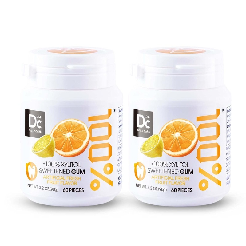 Dc24 Daily Care Xylitol Chewing Gum, Aspartame & Sugar Free, Fresh Fruit Flavor, Non-Gmo, Gluten Free, Vegan, 60 Pieces, Pack Of