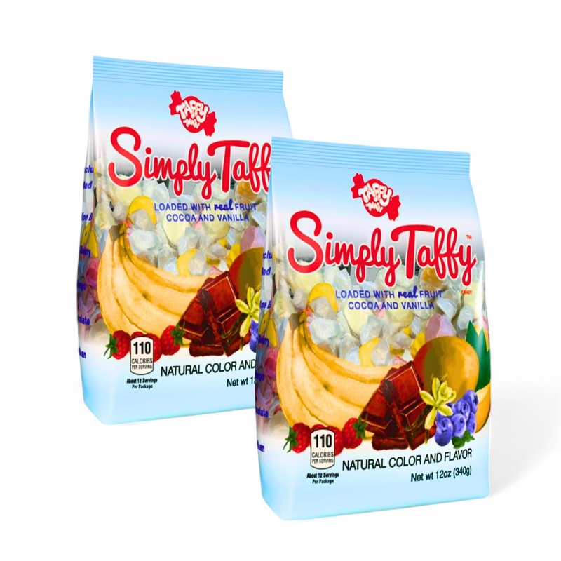 Simply Taffy Soft & Chewy Gourmet Taffy Made With Real Fruit Puree 12-Oz Bulk 2 Pack Mango, Banana, Raspberry, Blueberry, Chocol