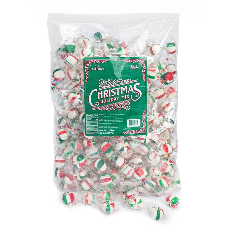 Stewart - Red & Green Striped Soft Peppermint Puffs, Festive Peppermint Candy | Not Just For Christmas | Individually Wrapped Ca