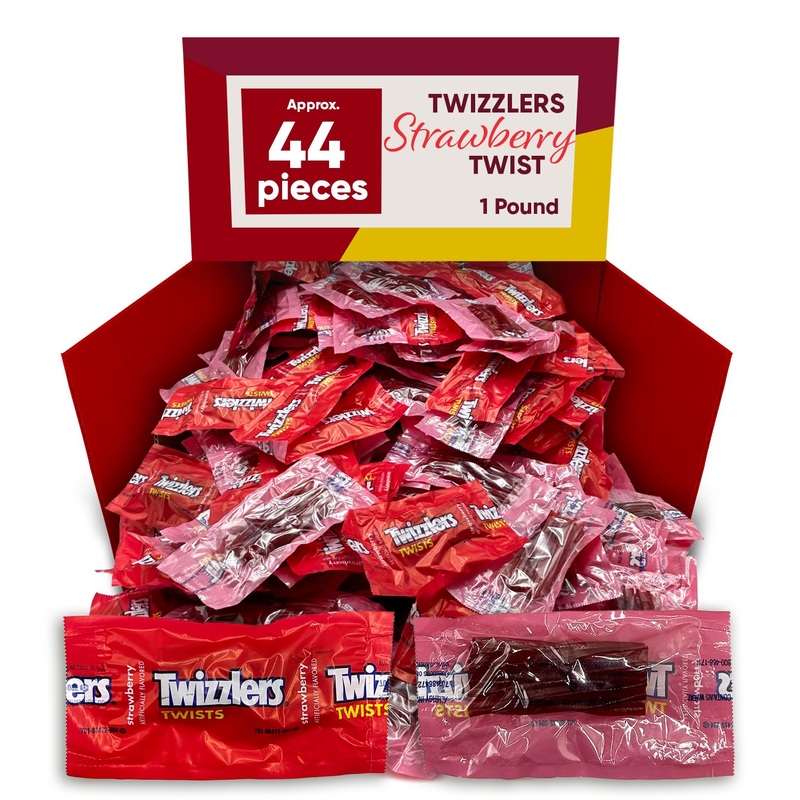 Strawberry Twists Licorice Candy - 1Lb Bag (Approx. 44 Pieces), Individually Wrapped Sweet And Chewy Treats For Snacking, Partie