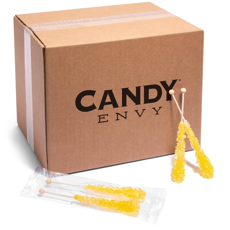 Yellow Rock Candy Sugar Sticks - Banana Flavored - 144 Individually Wrapped Bulk Candy