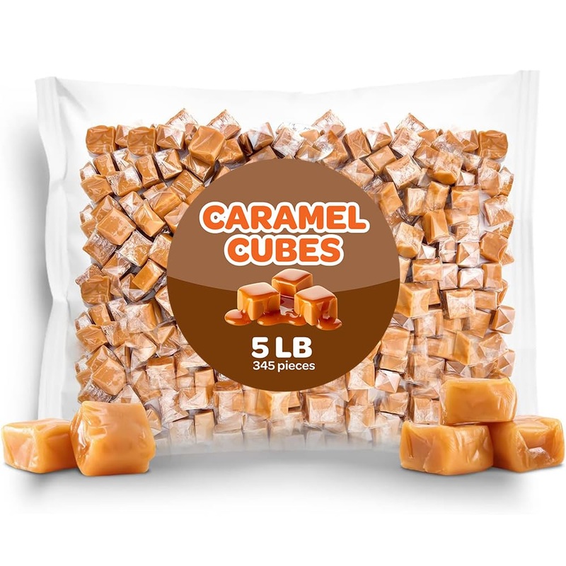 Caramel Cubes Candy, Soft Creamy Squares, Bulk Pack 5 Pounds