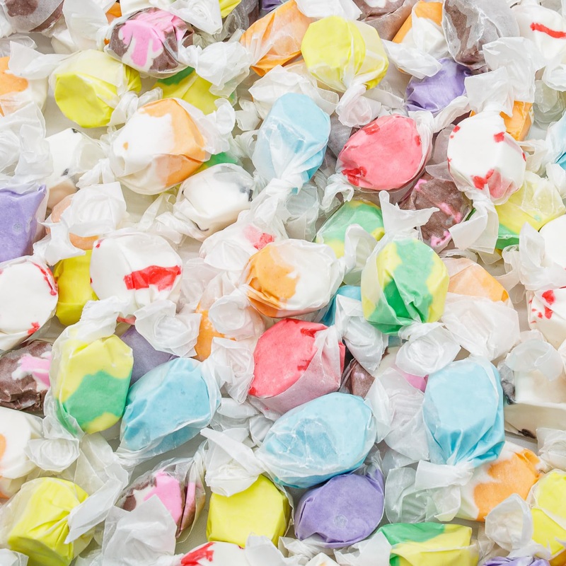 Salt Water Taffy 1 Lb - 10 Assorted Flavors, Individually Wrapped, Bulk Old Fashion Candy In Resealable Bag, Gluten Free, Kosher