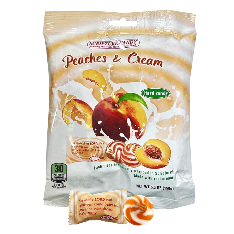 Scripture Candy, Peaches & Cream Hard Candy 5.5Oz Bag, 25 Pieces