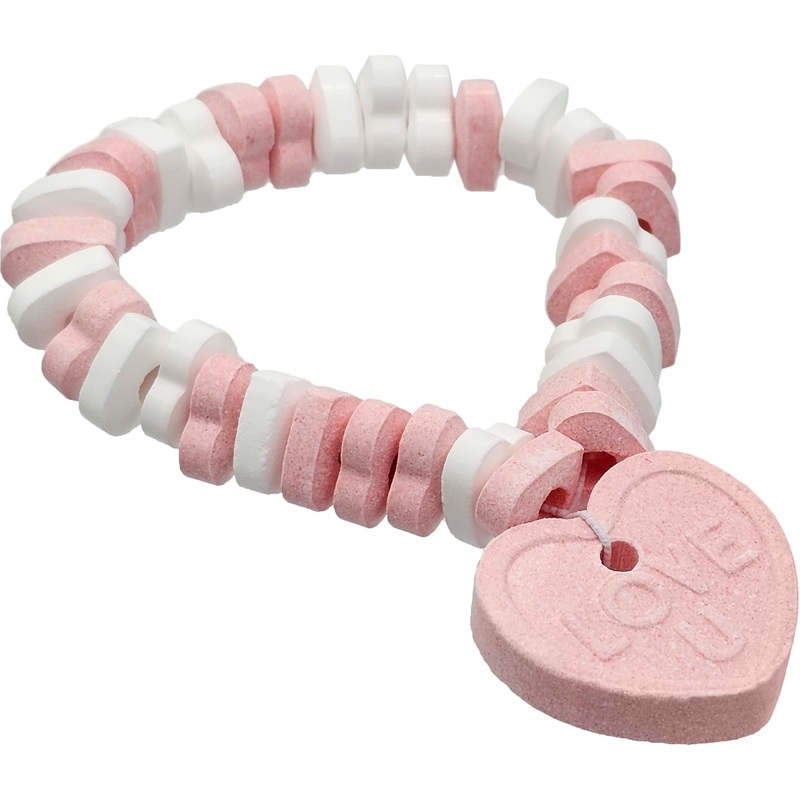 Stretchable Valentines Heart Candy Necklace, Multicolor Fruit-Flavored Chewables For Party Favors, 18G Necklace (12-Pack)