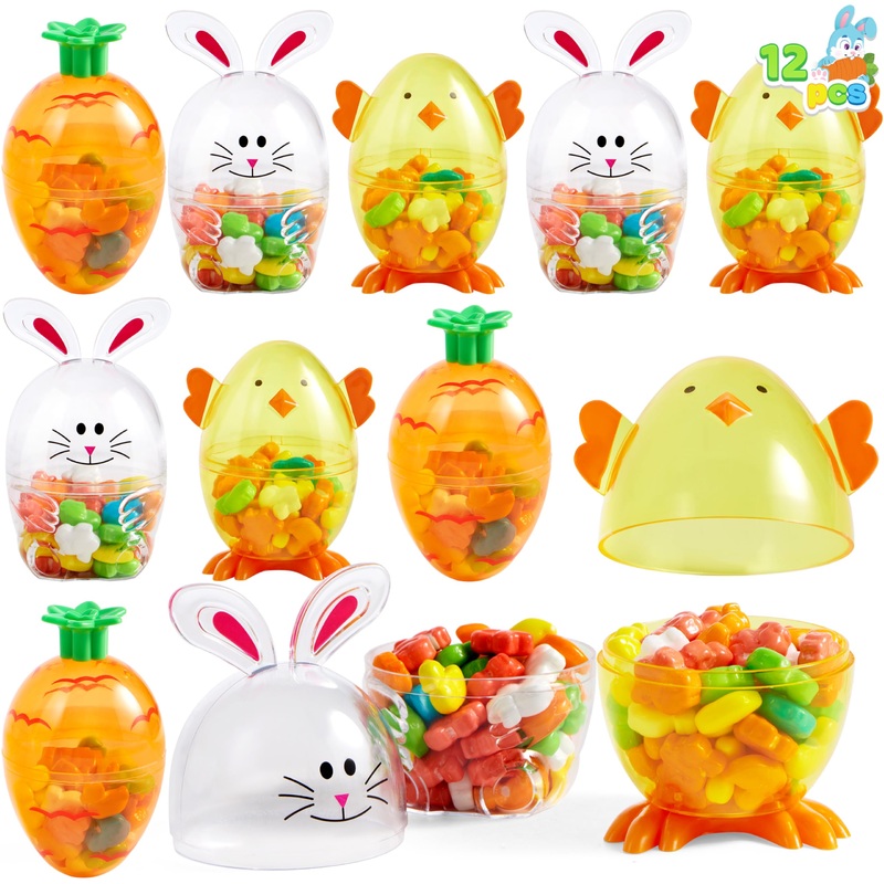 Syncfun 12Pcs Easter Candy Filled Eggs Shell Carrot, Chick And Bunny Shaped, Includes Duck, Chick And Bunny Shaped Candies, East