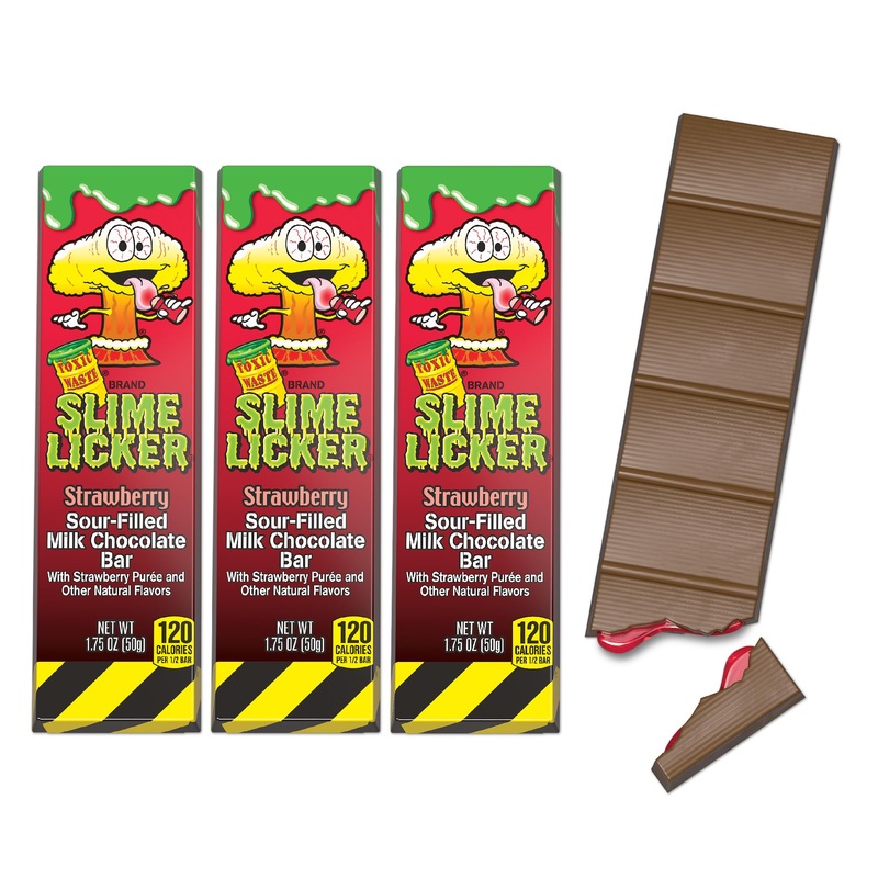 Toxic Waste - Slime Licker Chocolate Bar - Sour-Filled Milk Chocolate Candy - Strawberry - 3-Pack
