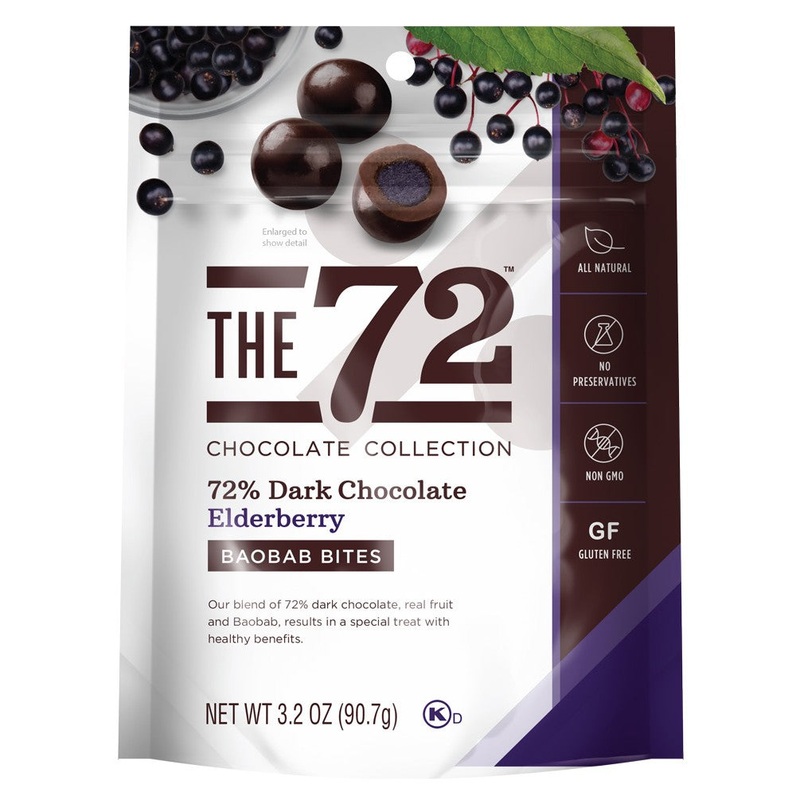 72% Dark Chocolate Elderberry Baobab Bites 3.2 oz. Bag