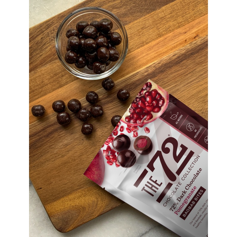 72% Dark Chocolate Pomegranate Baobab Bites 3.2 oz. Bag