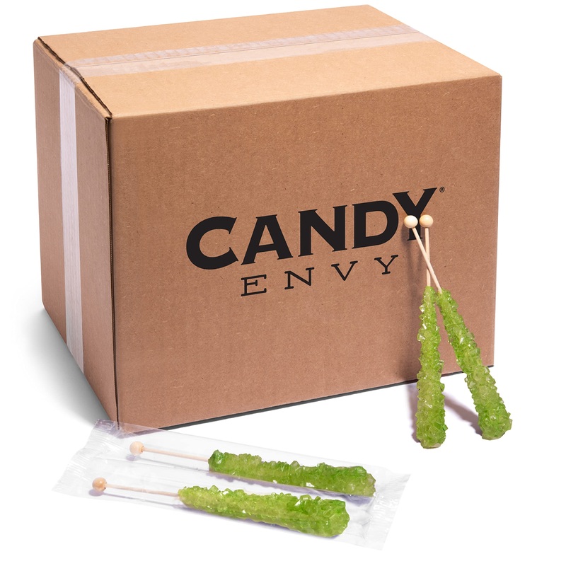Candy Envy - Light Green Rock Candy Sugar Sticks - Watermelon Flavored - 144 Indiv. Wrapped
