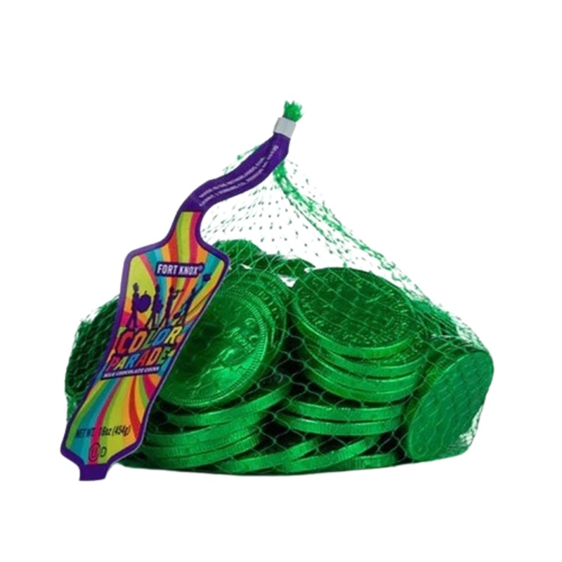 Fort Knox Green Foiled Milk Chocolate Coins - 1 LB Mesh Bag