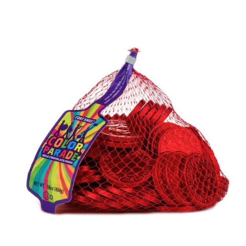 Fort Knox Red Milk Chocolate Coins - 1 LB Mesh Bag