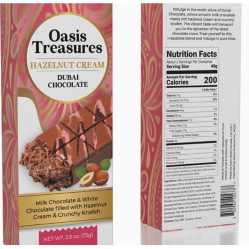 Oasis Treasures Hazelnut Cream Dubai Bar 1ct Bar