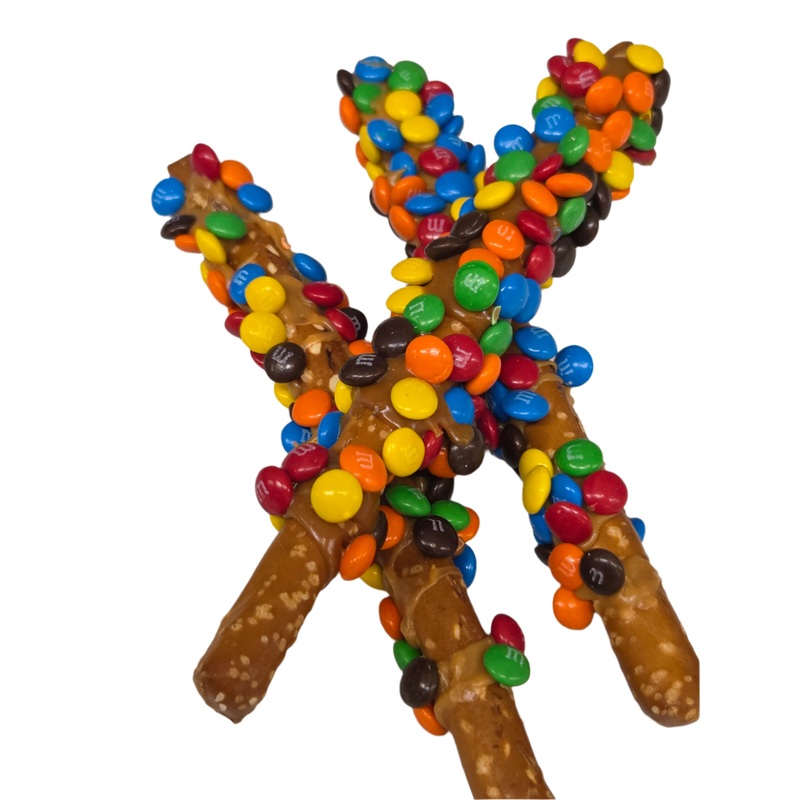 Pretzel Rod Rolled in Caramel & M&M's