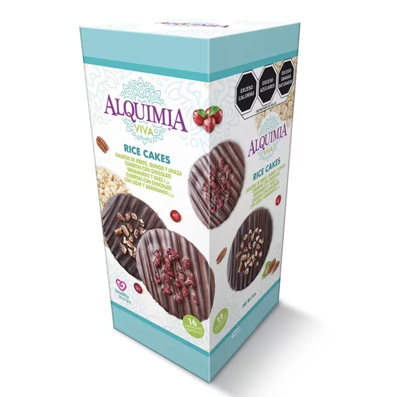 Alqu  Mia Rice Cakes Cubiertos De Chocolate, Con Quinoa Y Linaza, 16 Paquetes, Gluten Free