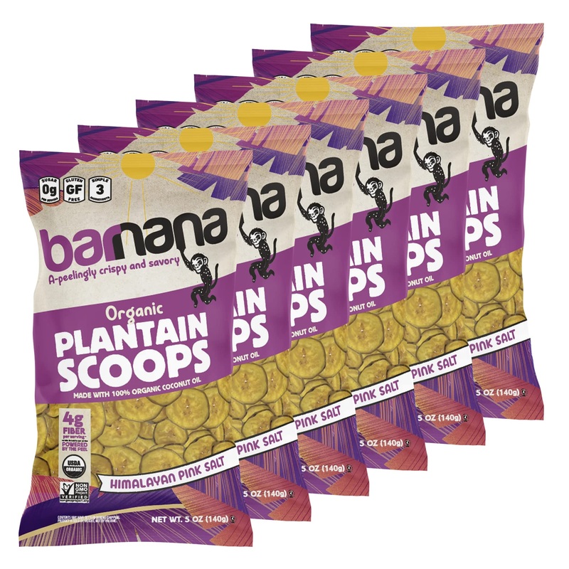 Barnana Himalayan Pink Salt Organic Plantain Scoops, Non Gmo, Gluten Free, 5 Ounces (Pack Of 6)