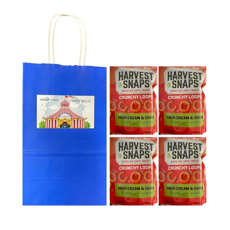 Big Top Deals Usa Blue Paper Bag With Harvest Snaps Veggie Chips Crunchy Loops, Sour Cream & Onion, 4-Pack (5.25X3.2X8) - Custom