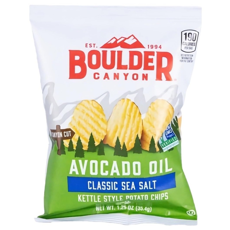 Boulder Canyon Classic Sea Salt Kettle Style Potato Chips with Avocado Oil, Gluten Free, 1.25 Ounce (Pack of 55)