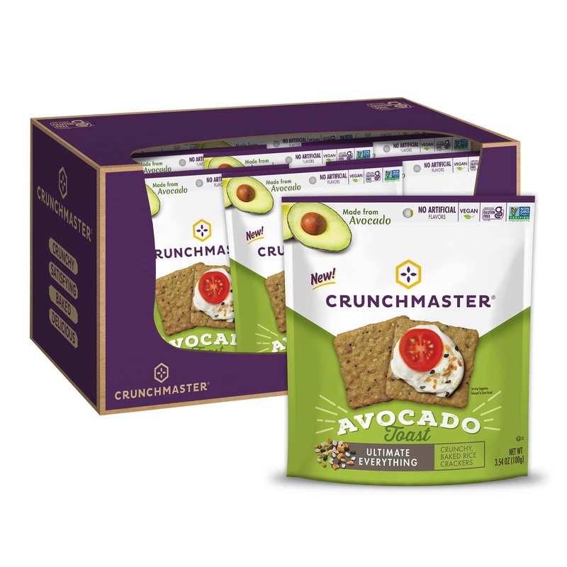 Crunchmaster Crunchy Baked Rice Crackers, Avocado Toast Ultimate Everything, Vegan Friendly, Kosher, Gluten Free & Non-Gmo, 3.54